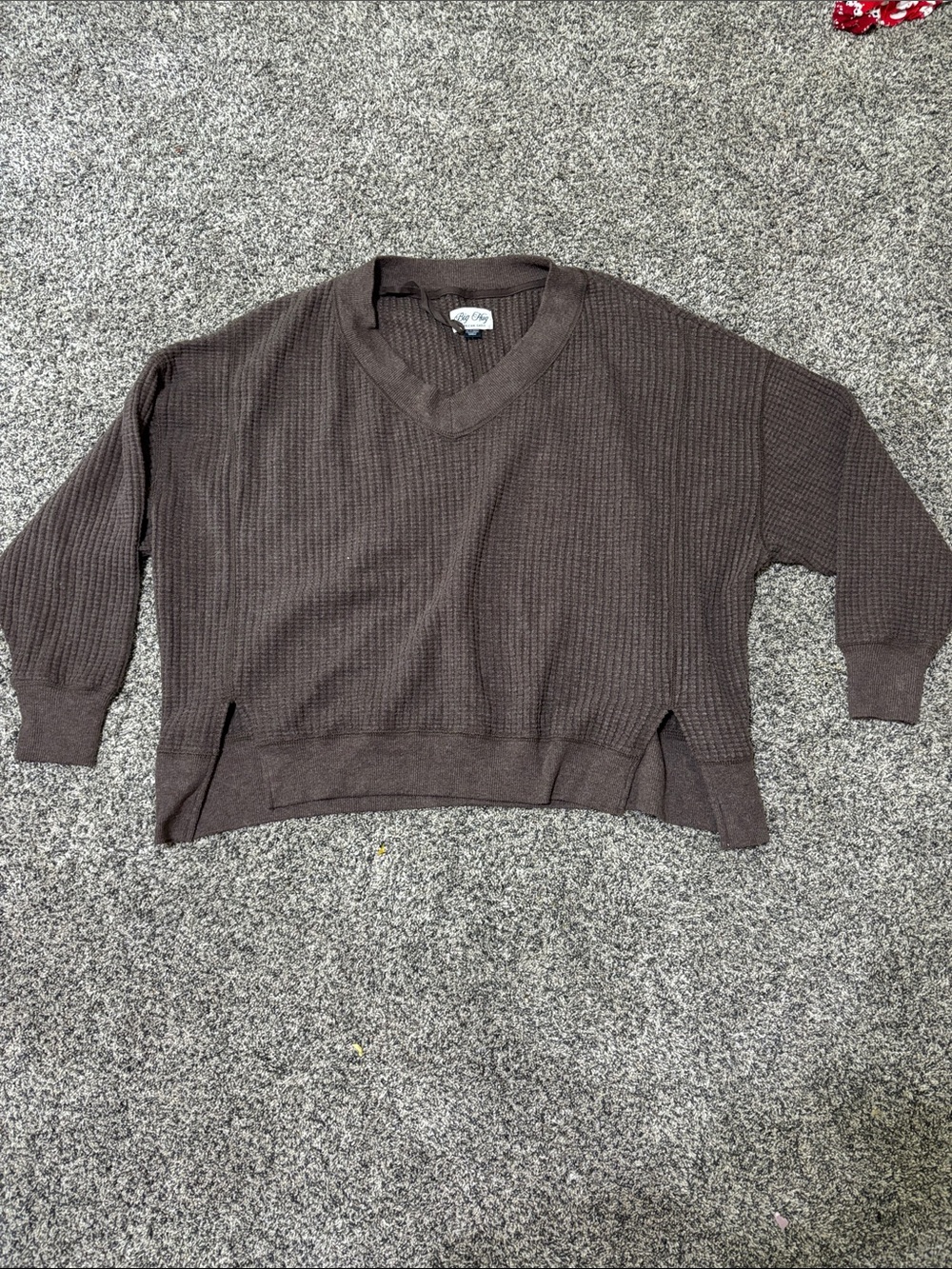 American Eagle Outfitters Chocolate Brown V‑Neck Waffle Knit Sweater